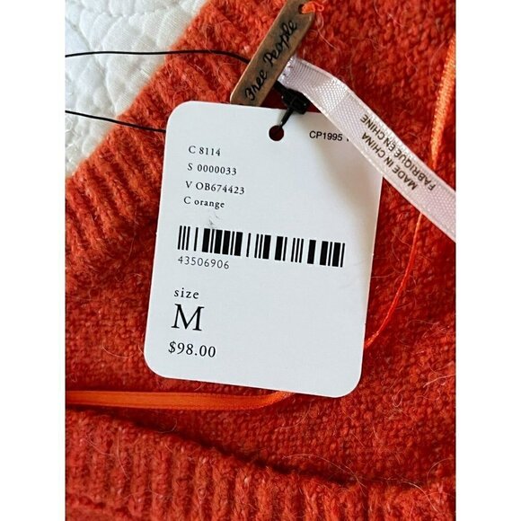 Free People Complete Me Orange Striped Alpaca Wool Blend Sweater Womans Sz M NWT - Picture 7 of 11